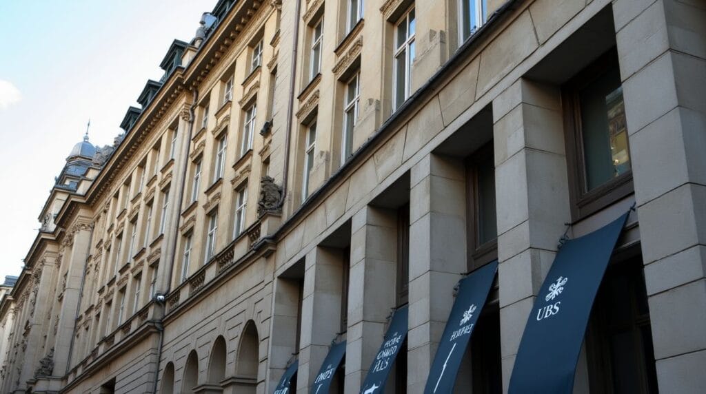 Historic Swiss bank building representing the stability of Swiss banking.