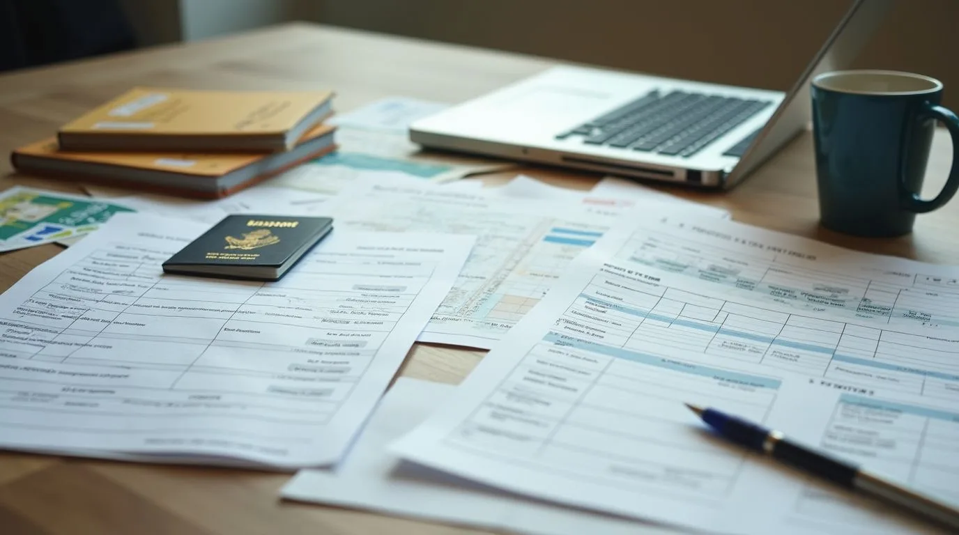 Documents required to apply for a Swiss bank account as a non-resident — passport, proof of address, source of wealth declaration and KYC checklist laid out on a desk