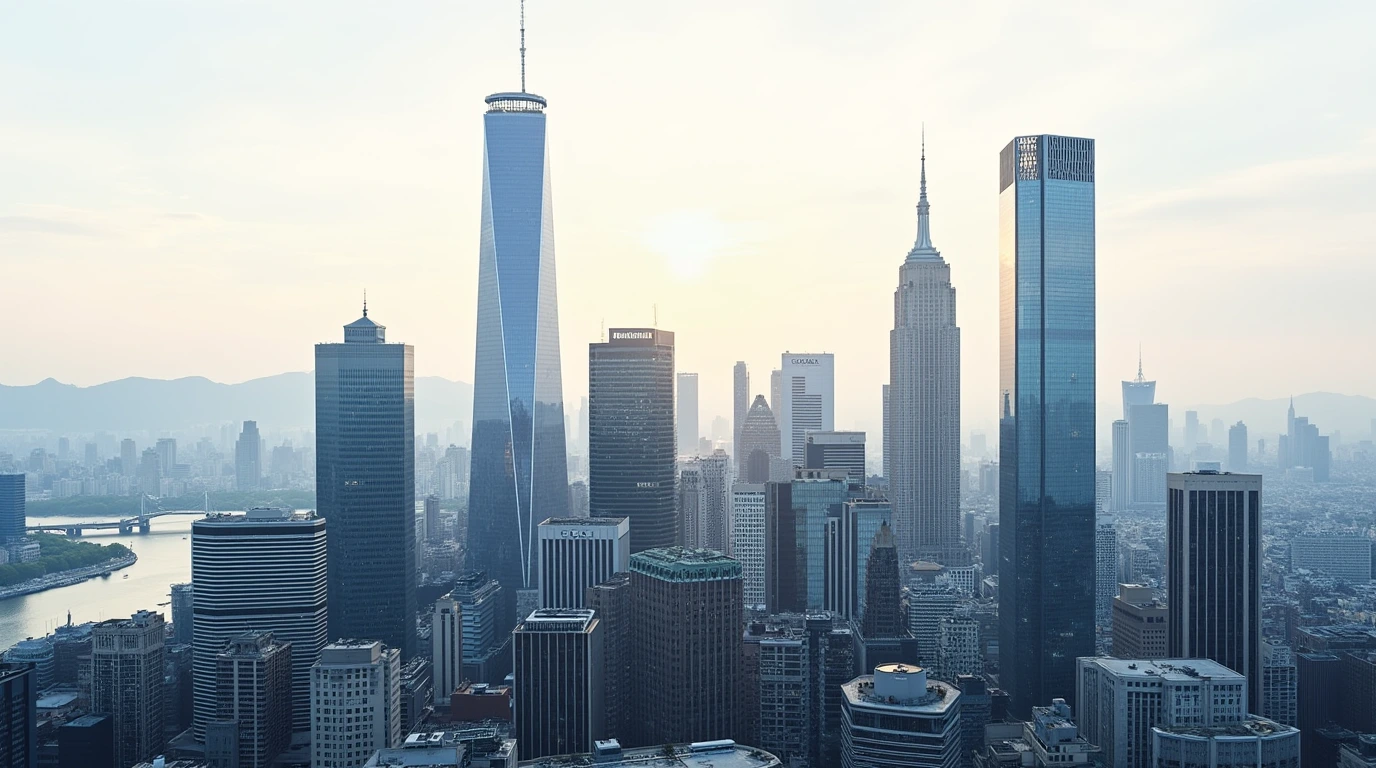 Composite skyline of Zurich, New York, London, and Hong Kong representing the global reach of top private banks by AUM in 2024