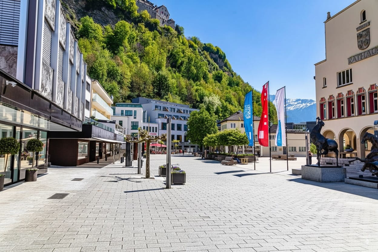 Liechtenstein’s Vaduz Castle and financial centre with bank buildings and digital growth chart overlay, symbolizing the principality’s robust banking sector performance in 2025.