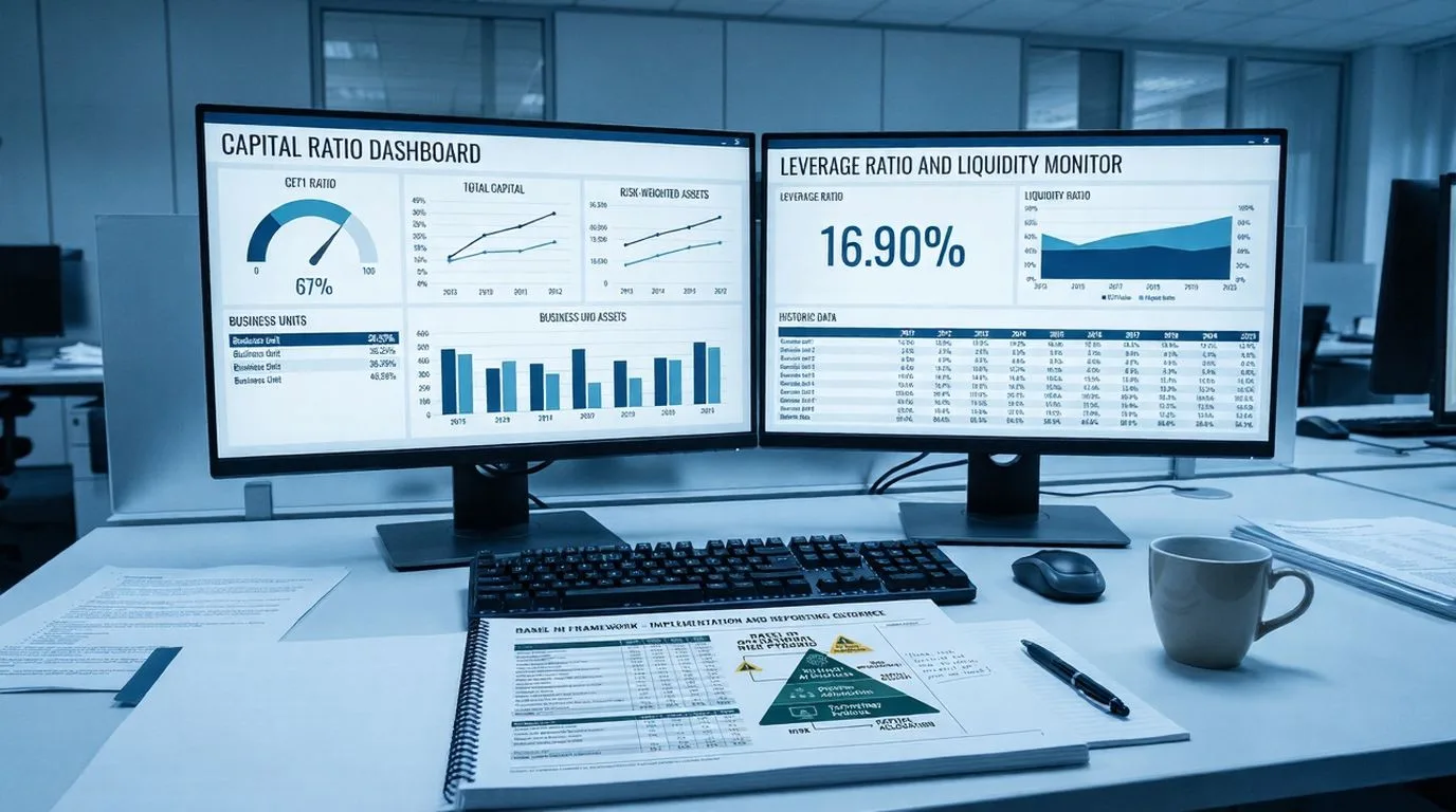 Analyst reviewing CET1 and LCR ratios to evaluate bank safety metrics