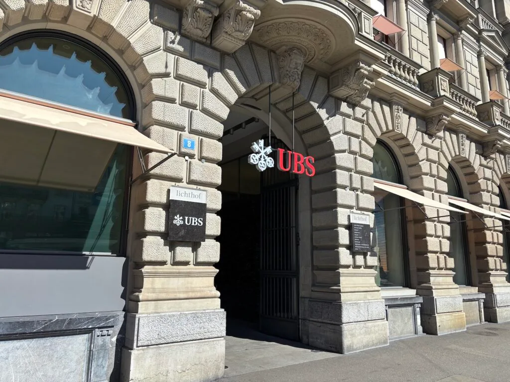 UBS bank building in Switzerland representing Top Swiss Private Banks by AUM with historic architecture and financial branding