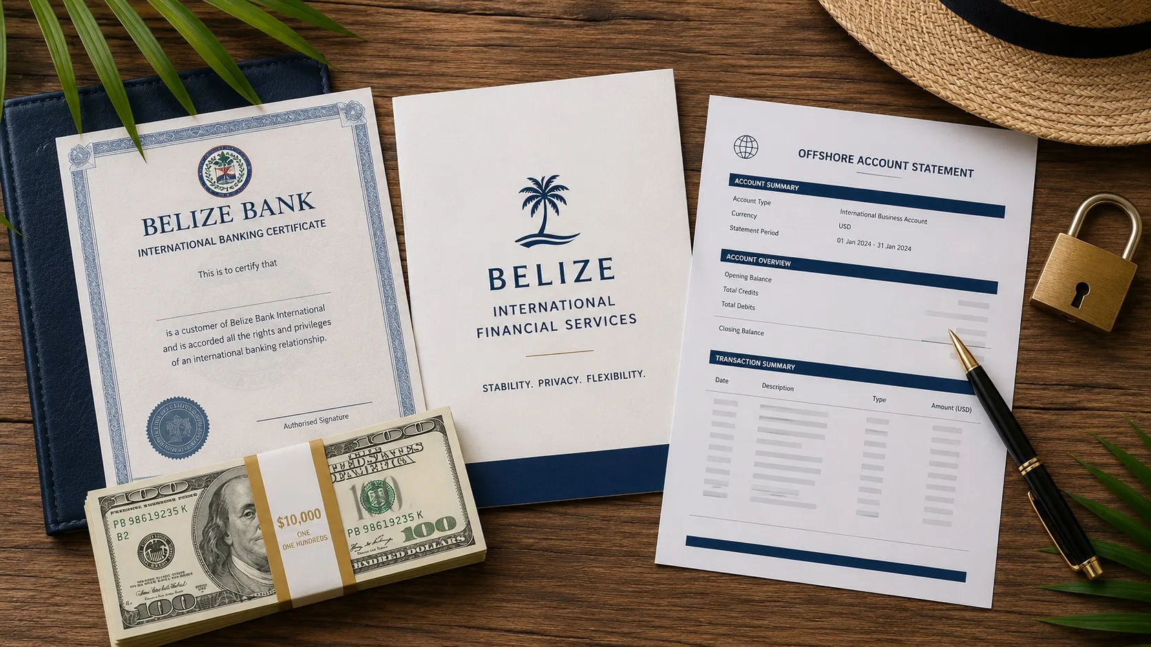 Belize offshore bank account non-resident 2026 — Caye International Bank Heritage Bank comparison showing CRS non-participation and USD offshore account opening for international clients