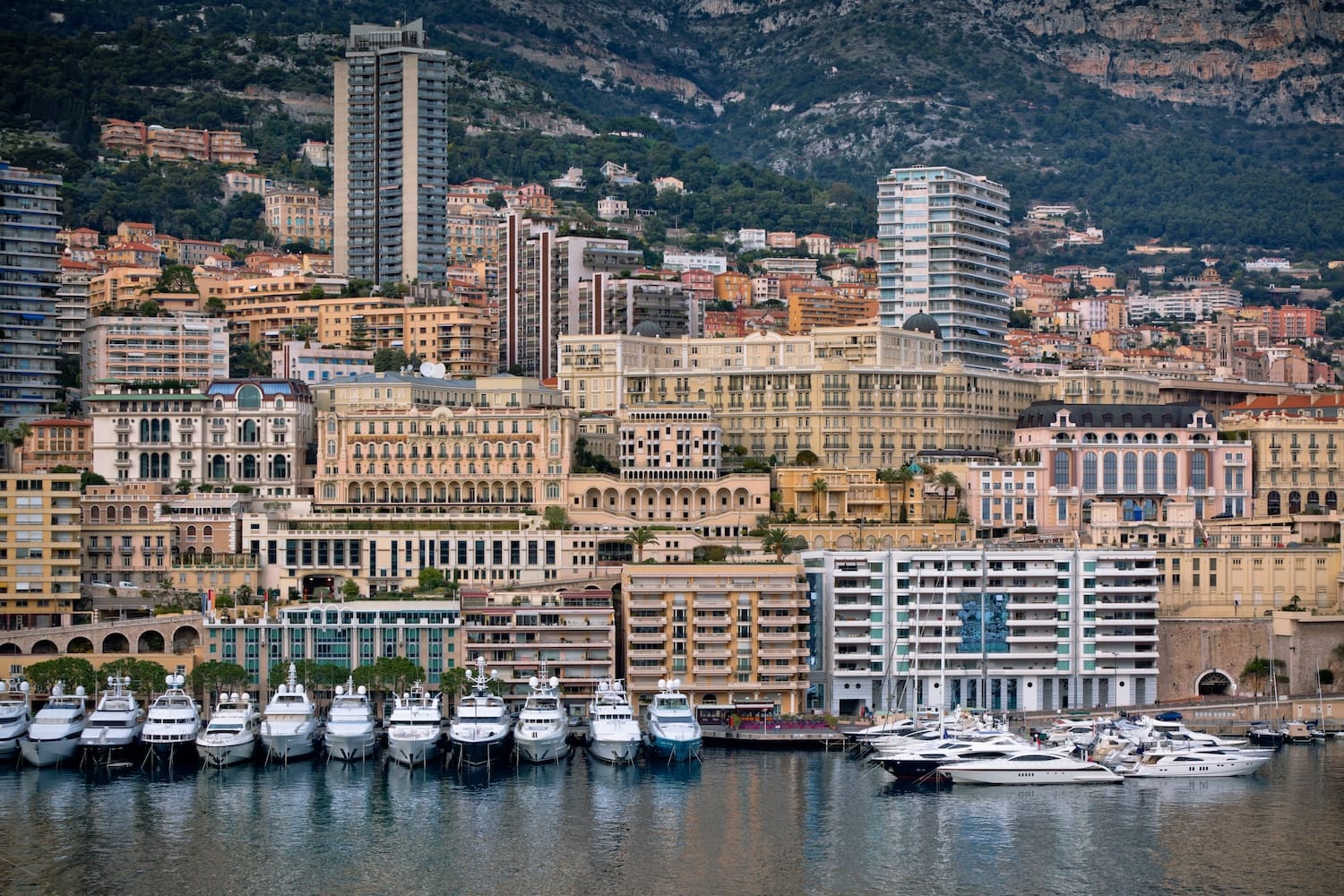 A panoramic view of Monte Carlo’s iconic harbor filled with luxury yachts and upscale architecture, representing the premier financial environment for those looking to open a bank account in Monaco.