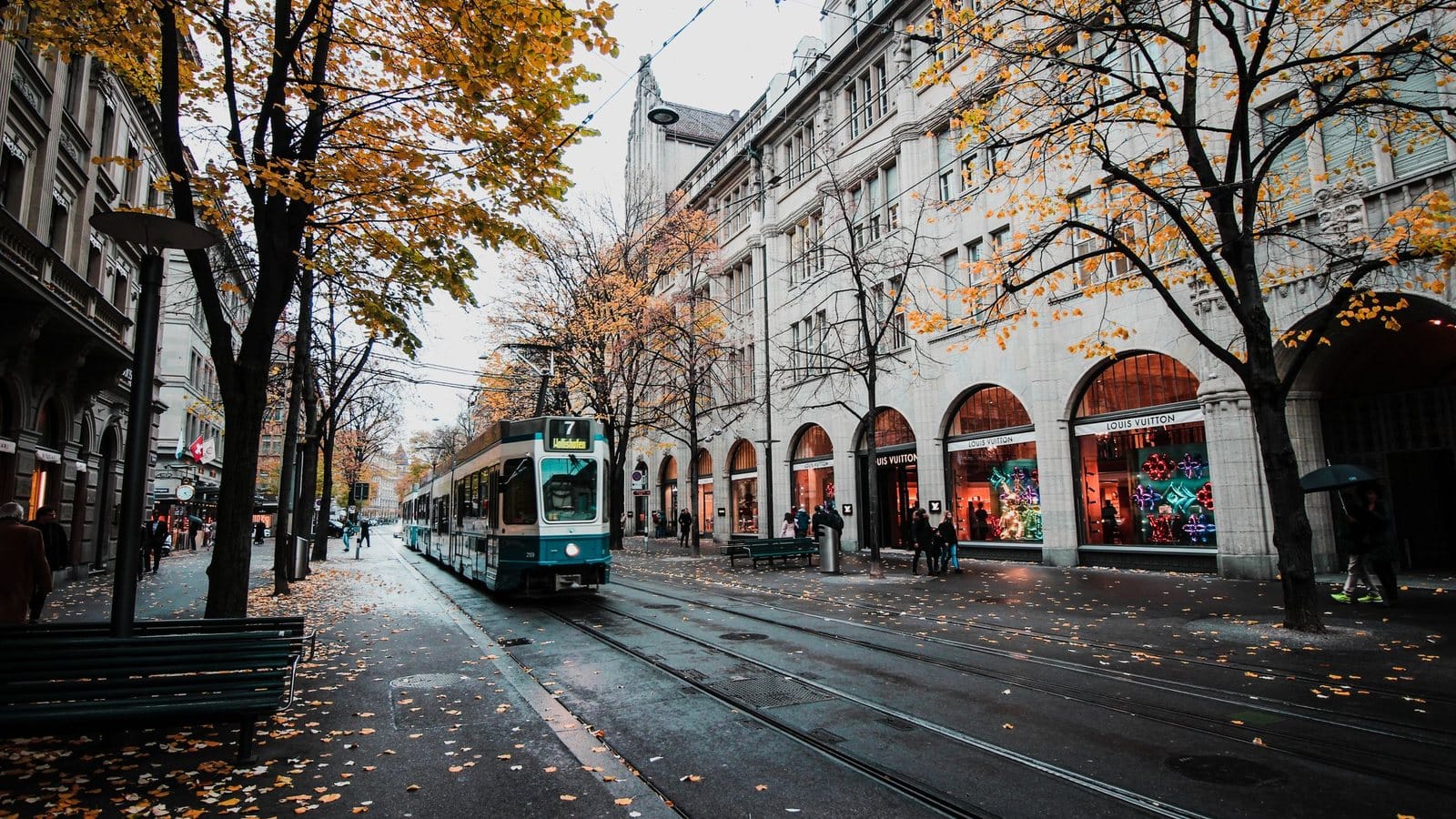 Zurich tram street scene showing the urban scale of Swiss cantonal banking