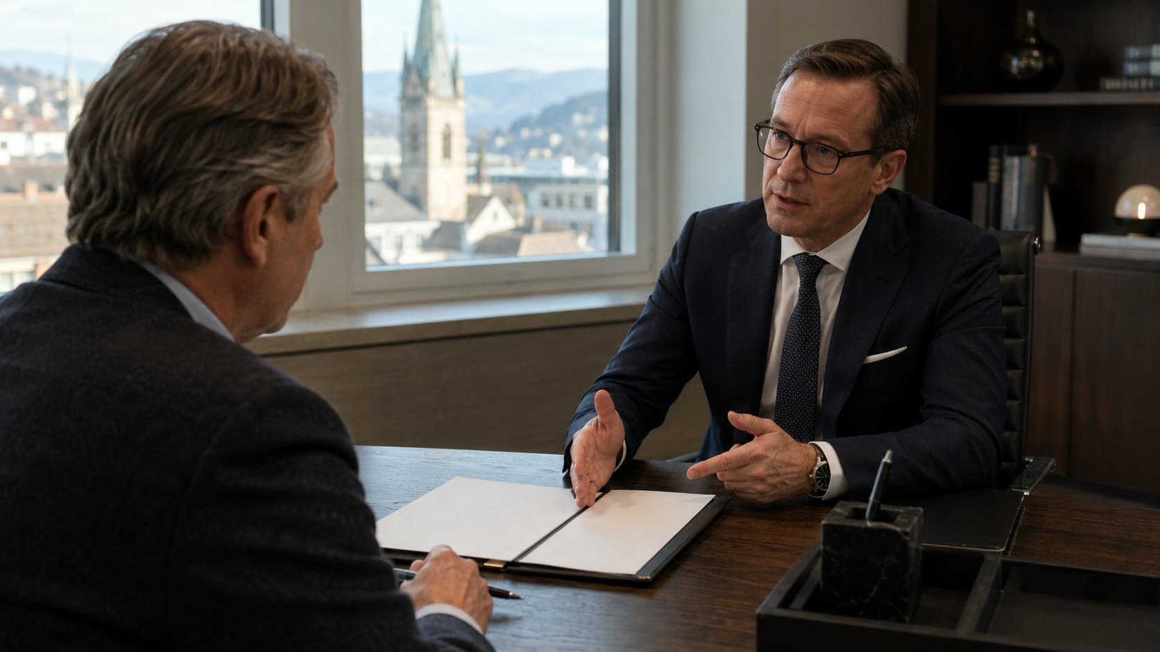 FinSA Client Classification Swiss Banker Investor Meeting FinSA client classification review at a Swiss private bank in Zurich