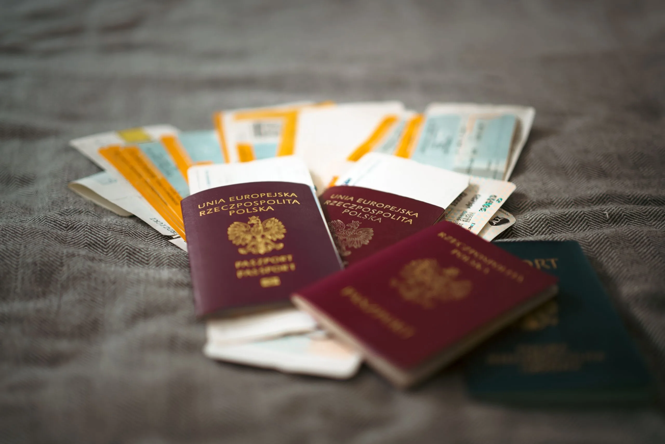 Passports and documents prepared for remote non-resident bank account onboarding