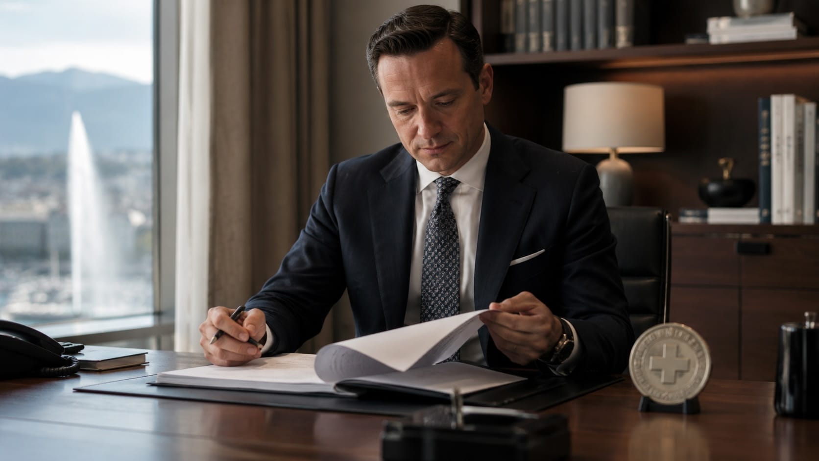 Swiss private bank adviser reviewing fund TER costs in fee disclosure document