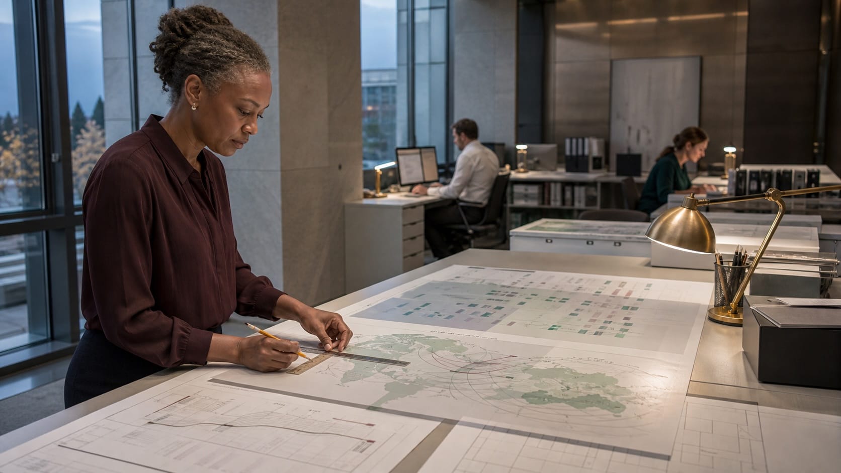 Treasury specialist reviewing Pictet balance-sheet and liquidity data in a Swiss office