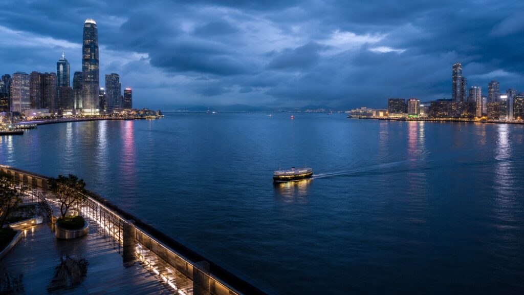 Star Ferry crossing Victoria Harbour between Hong Kong banking districts