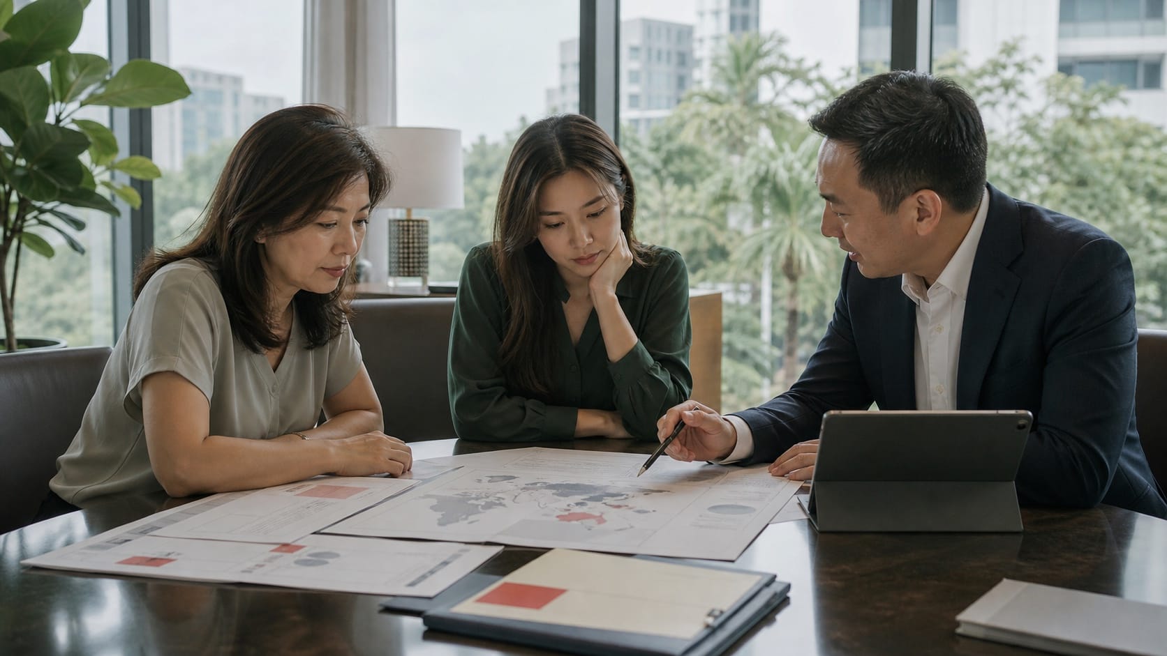 Family comparing DBS vs OCBC vs UOB for cross-border wealth planning