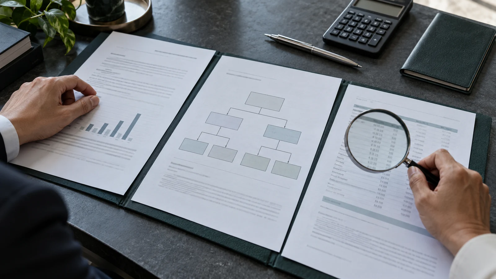 Conceptual document review connecting business ownership, wealth evidence and bank-account funding